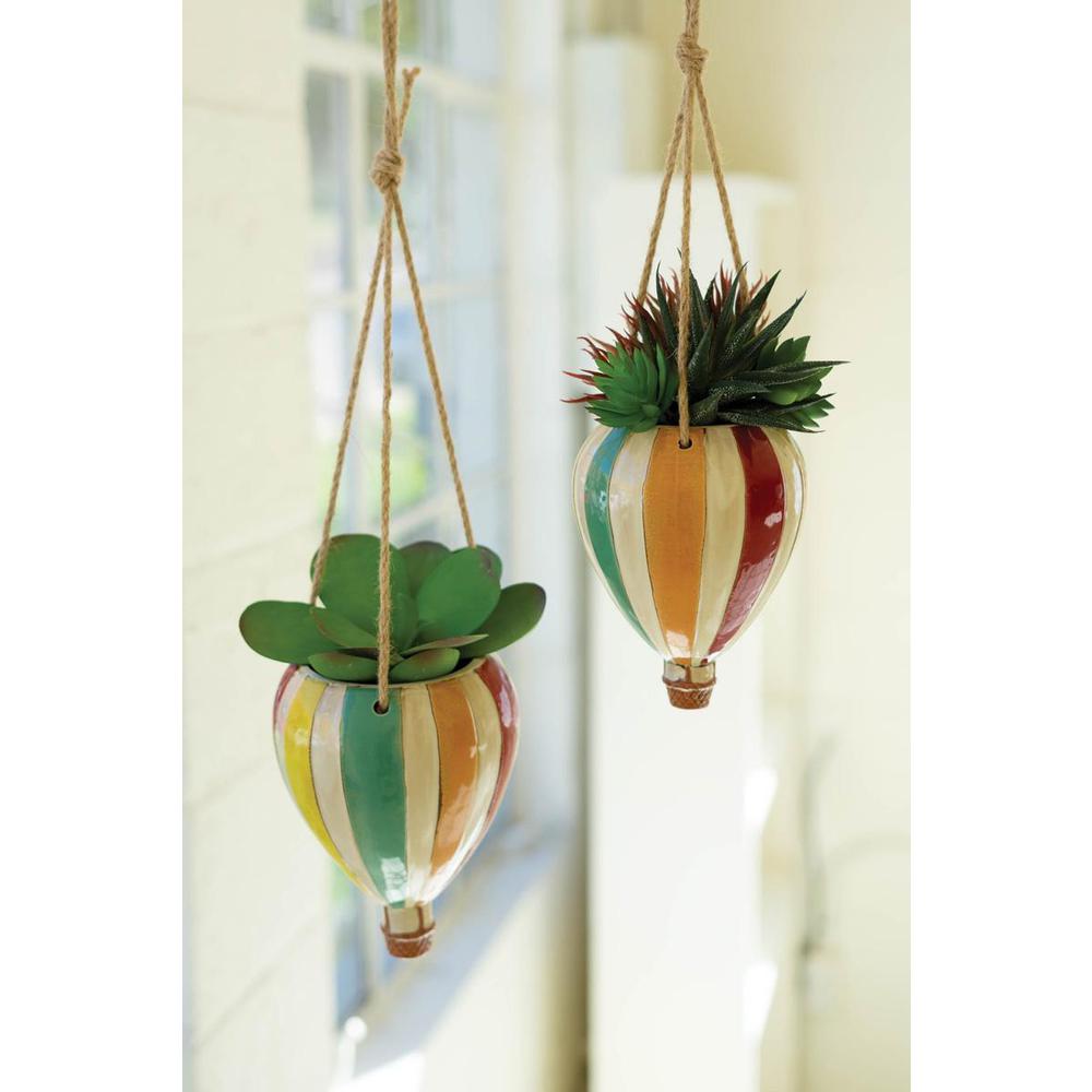 Set Of Two Ceramic Hot Air Balloon Hanging Planters. Picture 2
