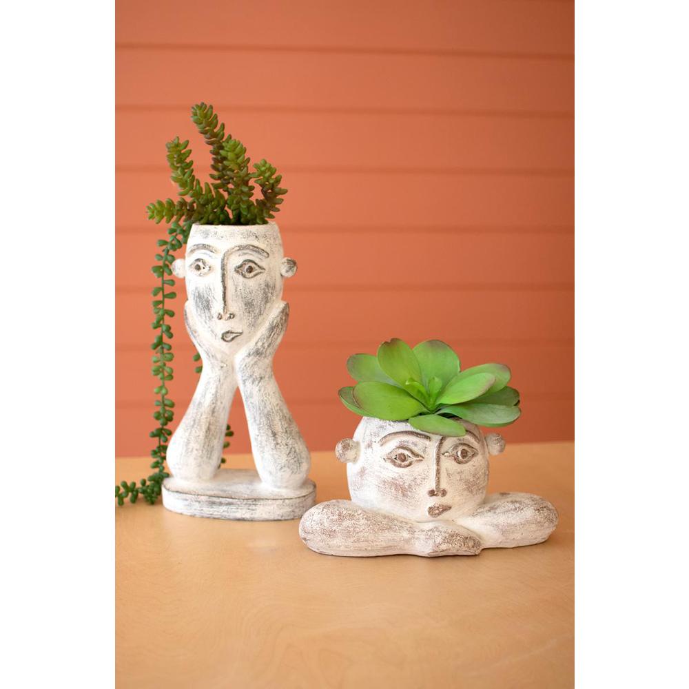Set Of Two Painted Resin Face Planters. Picture 2