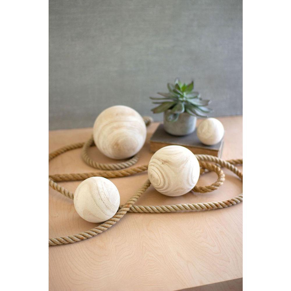 Set Of Four Natural Wooden Spheres - One Each Size. Picture 2