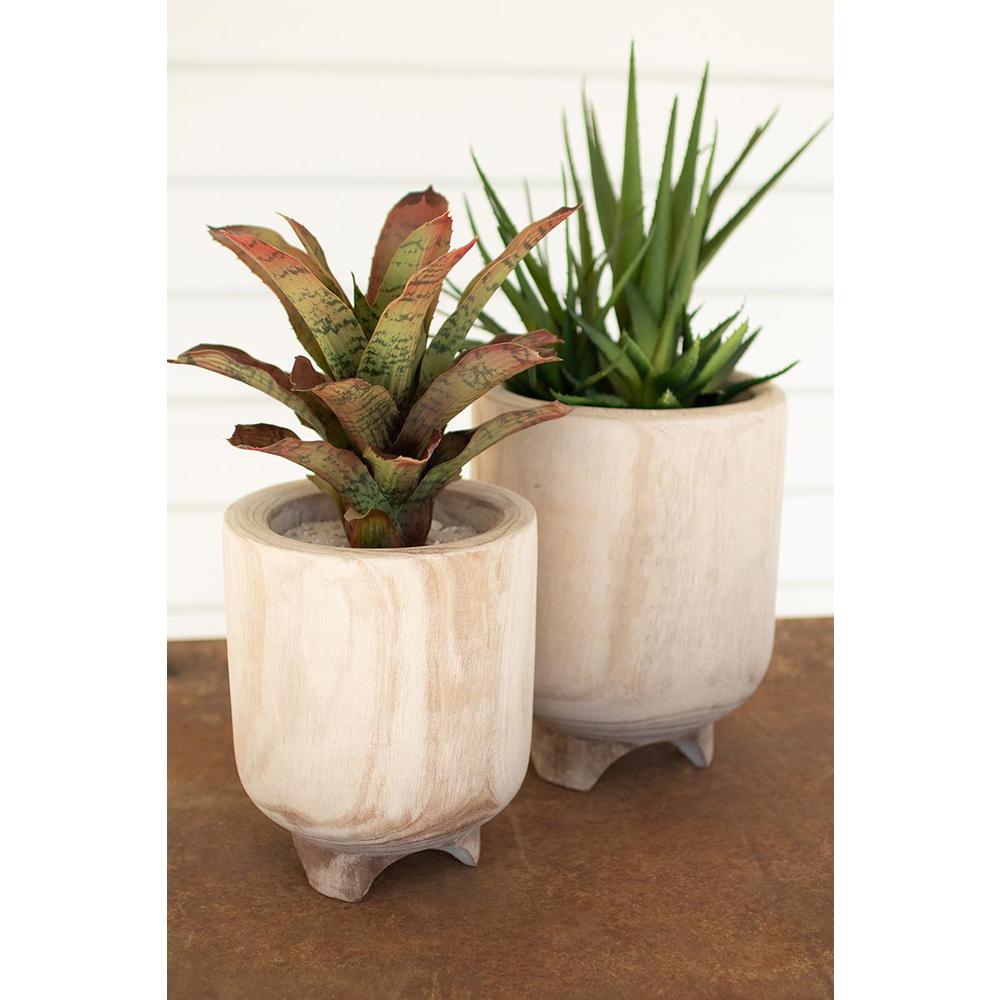 Set Of Two Hand-Carved Wooden Planters With Feet. Picture 2