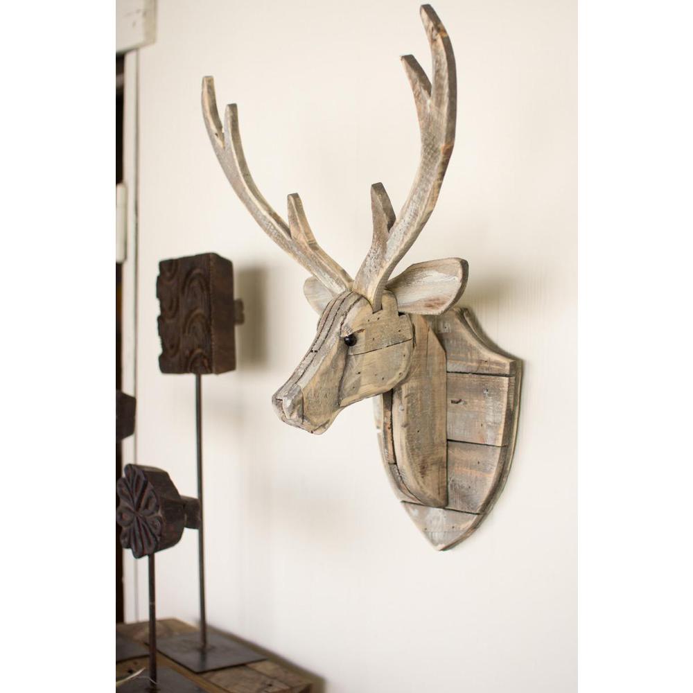 Recycled Wooden Deer Head Wall Hanging. Picture 2