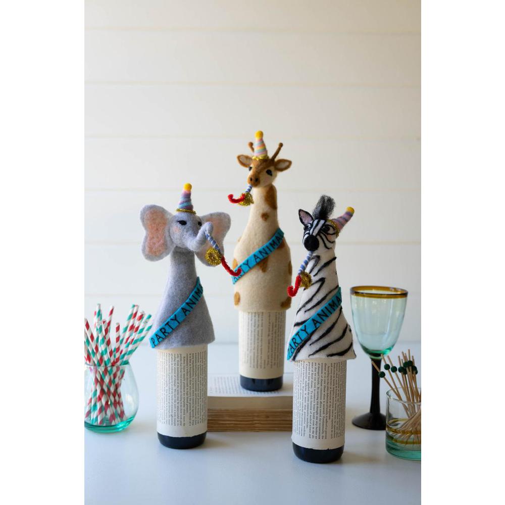 Set Of Three Felt Party Animal Bottle Toppers - One Each Design. Picture 2