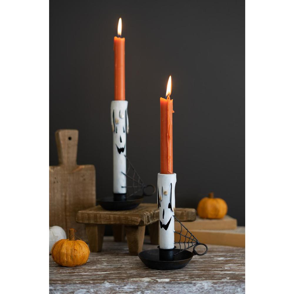 Set Of Two Painted Metal Ghost Taper Candle Holders. Picture 2