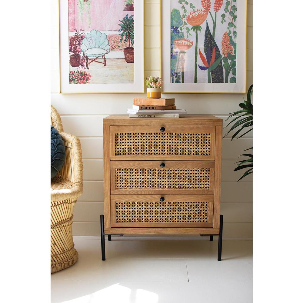 Wood Bedside Table With Three Woven Cane Drawers. Picture 2