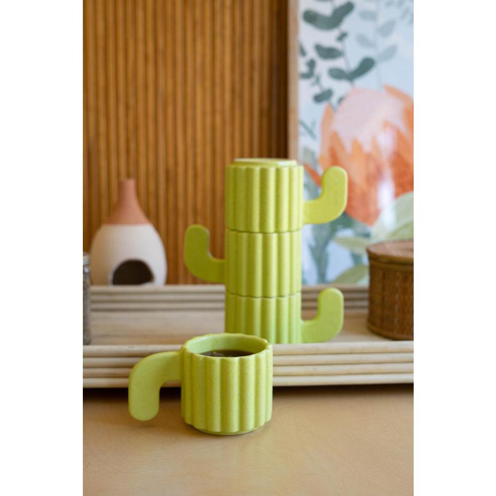 Set Of Four Stacking Ceramic Mugs - Cacti Mugs. Picture 2