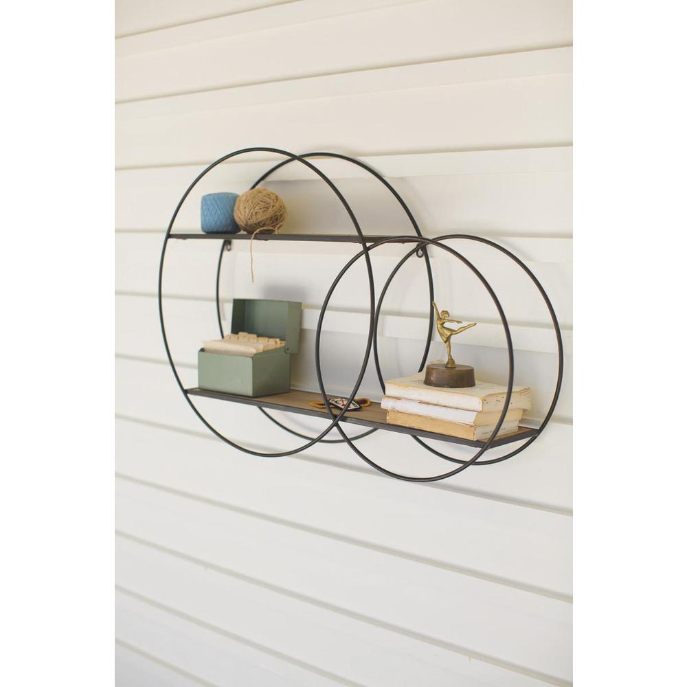 Metal Double Circle Wall Unit With Wood Shelves. Picture 2