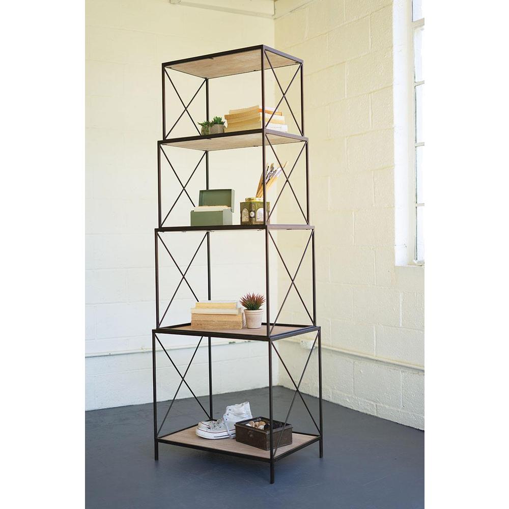 Stackable Four Tiered Metal And Wood Shelving Unit. Picture 2