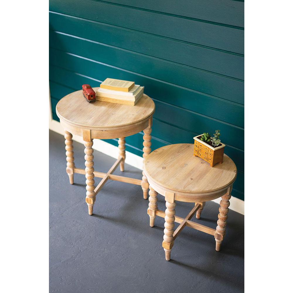 Set Of Two Round Wooden Side Tables With Turned Legs. Picture 2