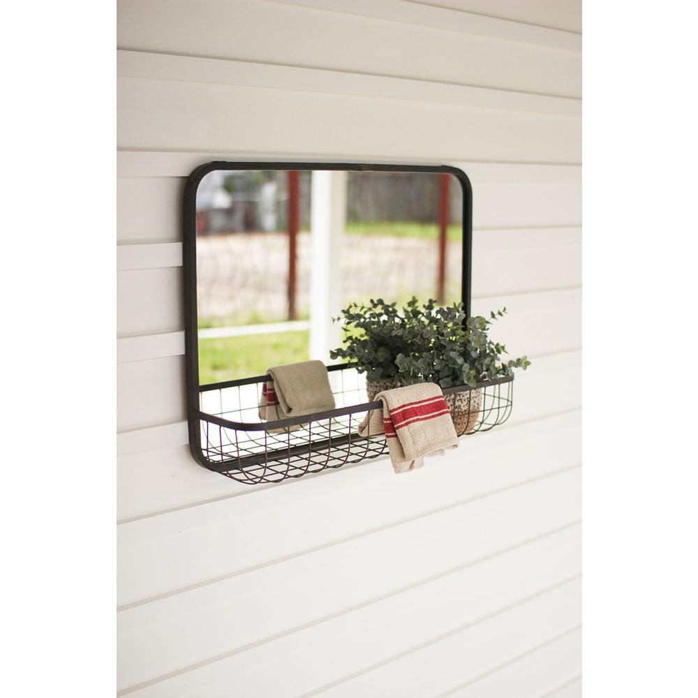 Rectangle Mirror With Wire Basket Shelf. Picture 2