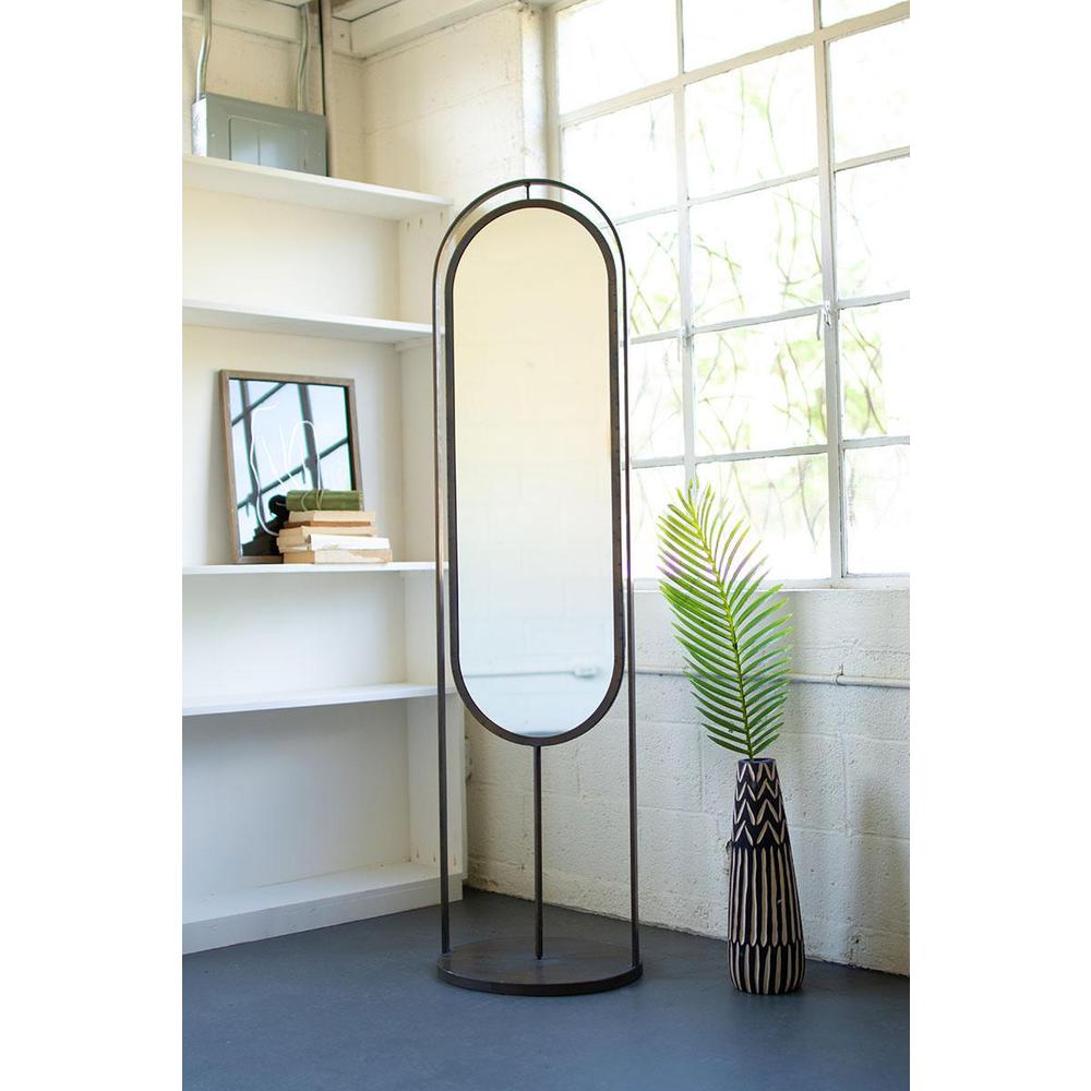 Tall Oval Floor Mirror With Rack And Basket On Back. Picture 2