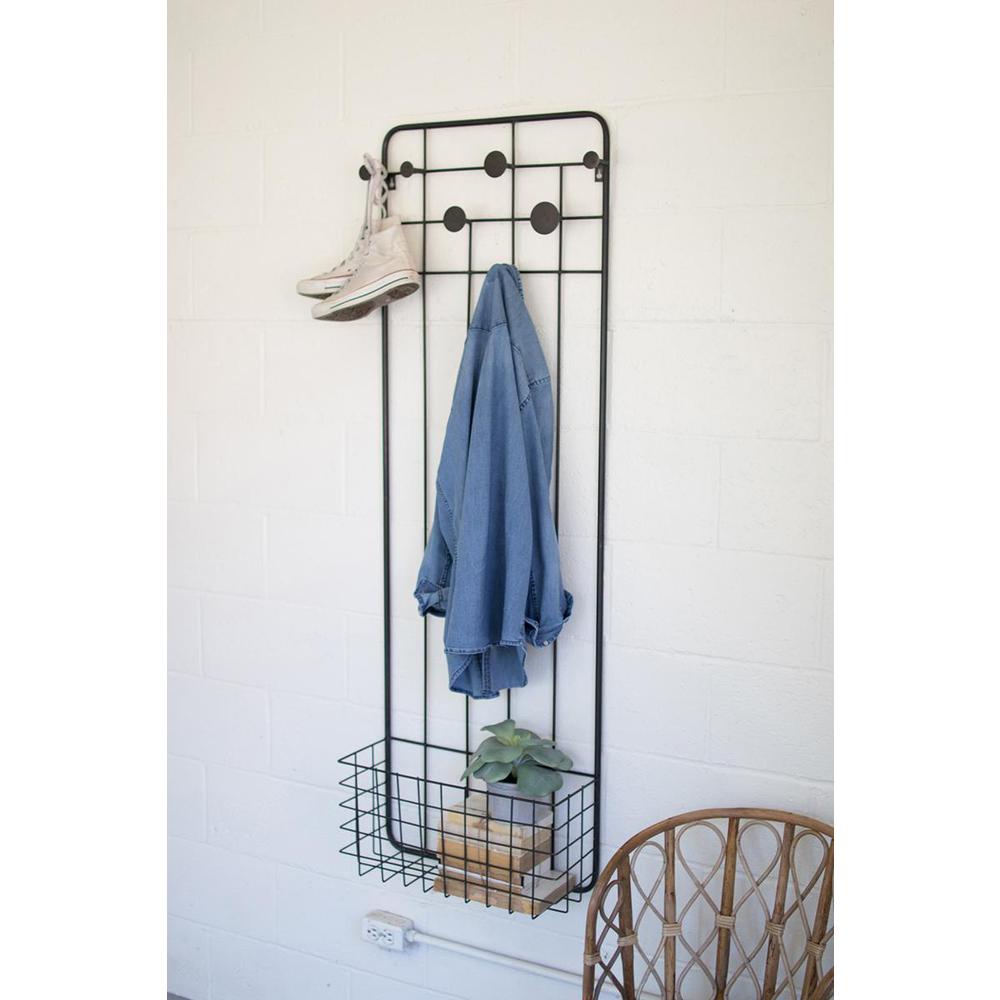Metal Wall Coat Rack With Storage Basket. Picture 2