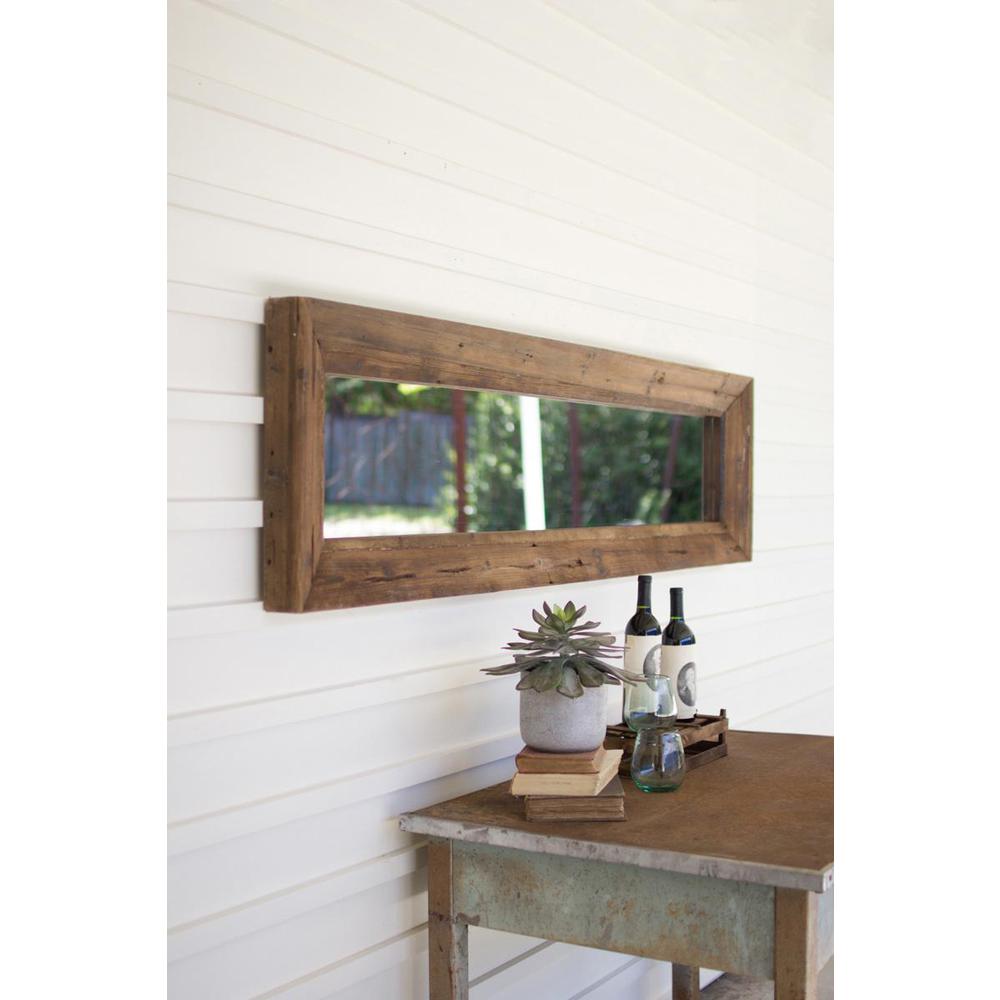 Long Rectangle Mirror With Recycled Wood Frame. Picture 2