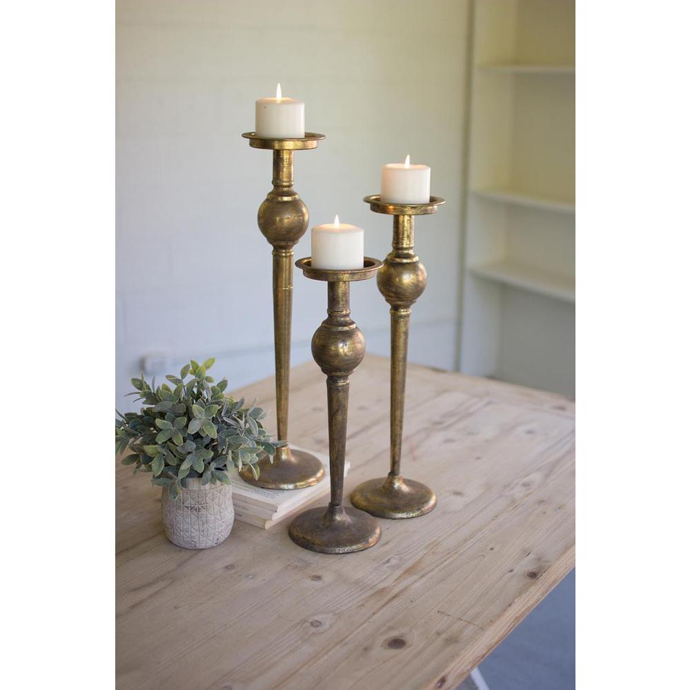 Set Of Three Antique Brass Finish Candle Stands. Picture 2