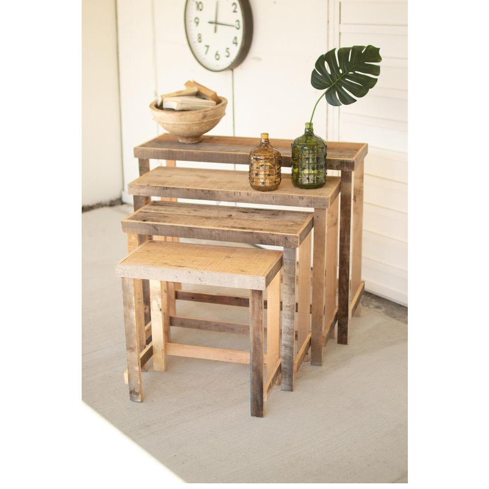 Set Of Four Rustic Recycled Wood Console Display Tables. Picture 2
