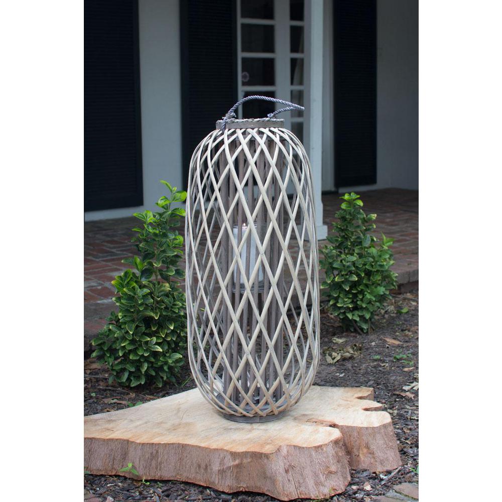 Tall Grey Willow Lantern With Glass - Extra Large. Picture 2