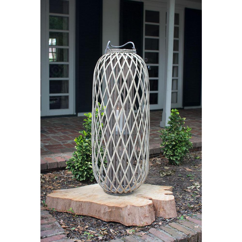 Tall Grey Willow Lantern With Glass - Large. Picture 2
