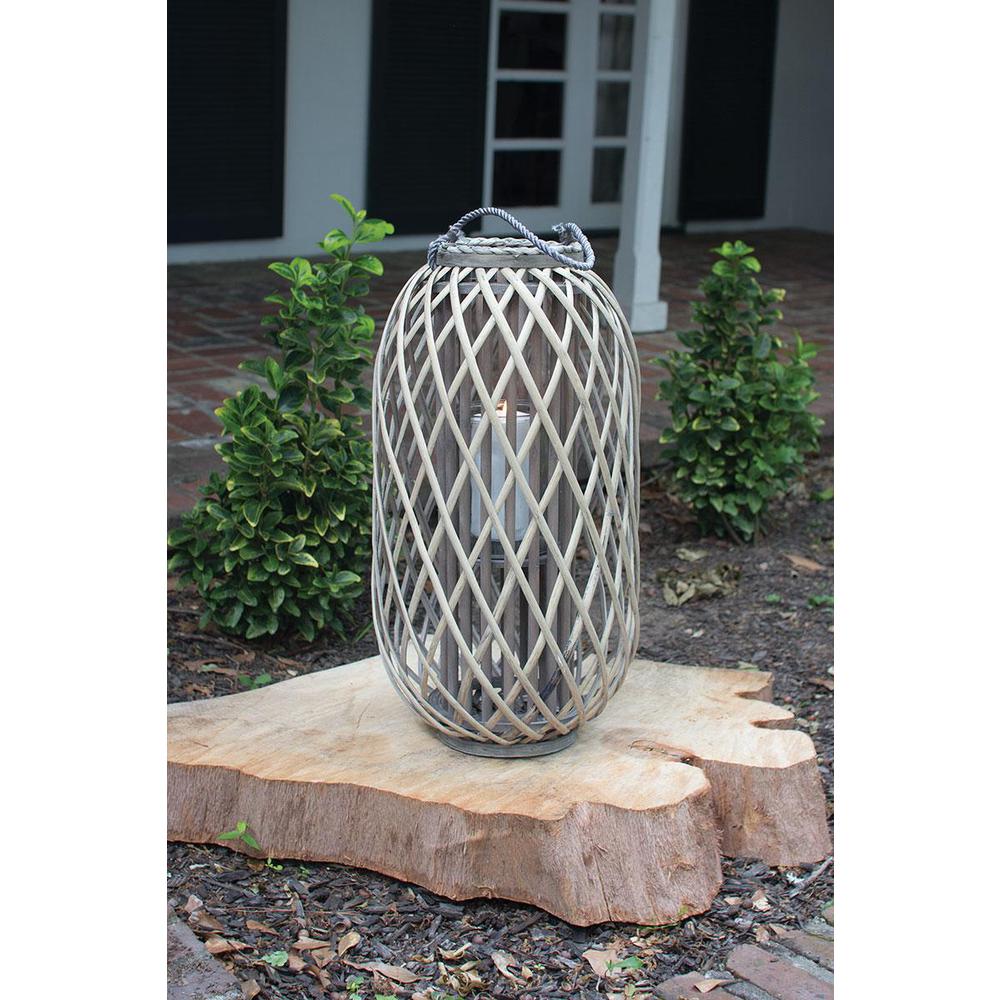 Grey Willow Lantern With Glass - Medium. Picture 2