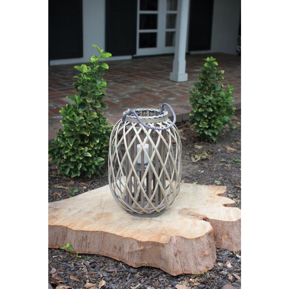 Grey Willow Lantern With Glass - Small. Picture 2