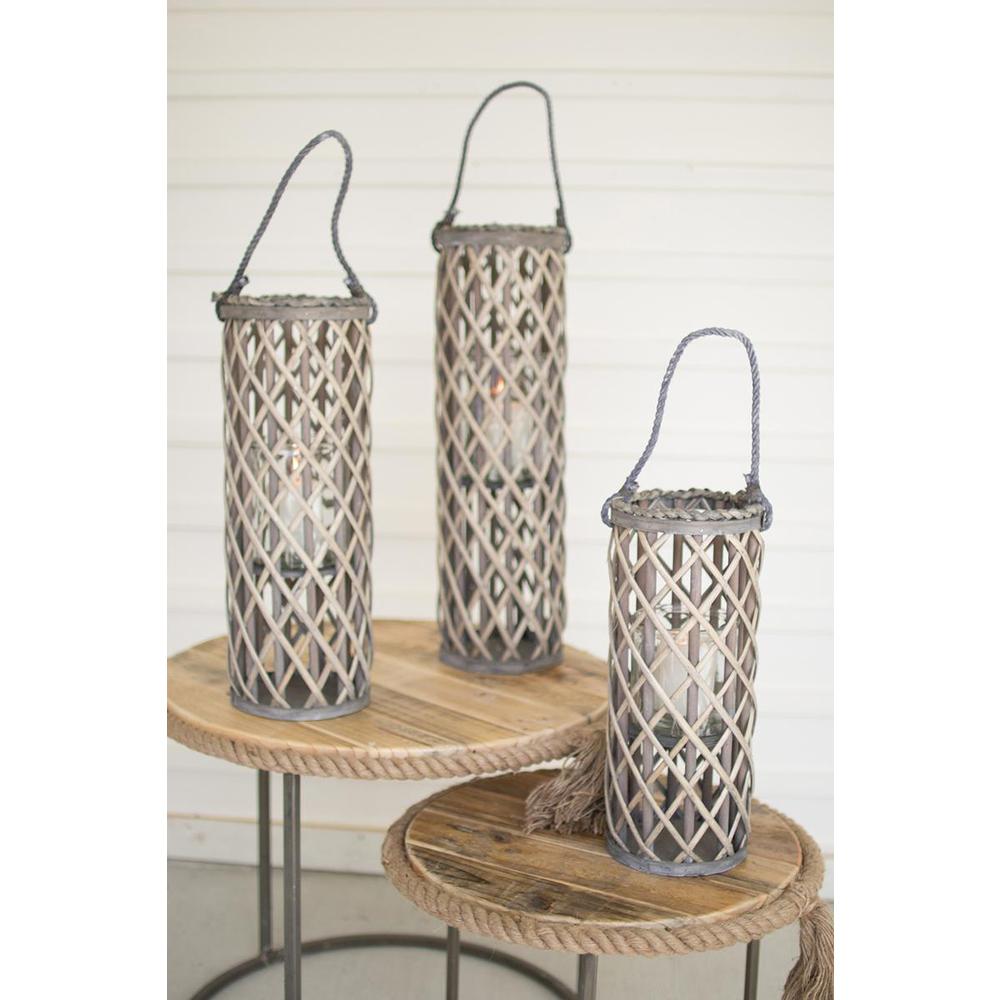 Set Of Three Willow Lanterns With Glass - Grey. Picture 2