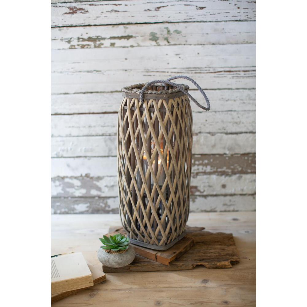 Tall Grey Square Willow Lantern - Small. Picture 2