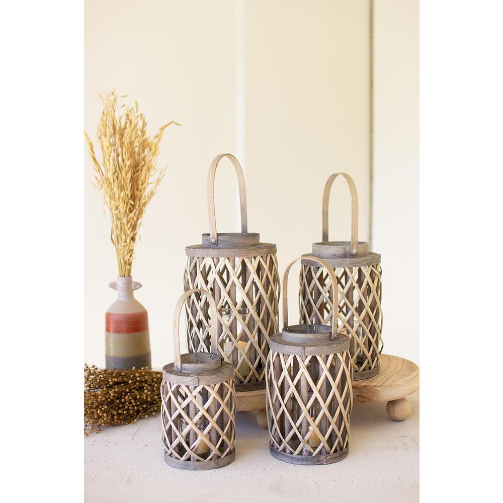 Set Of Four Grey Willow Cylinder Lanterns W Glass Inserts. Picture 2