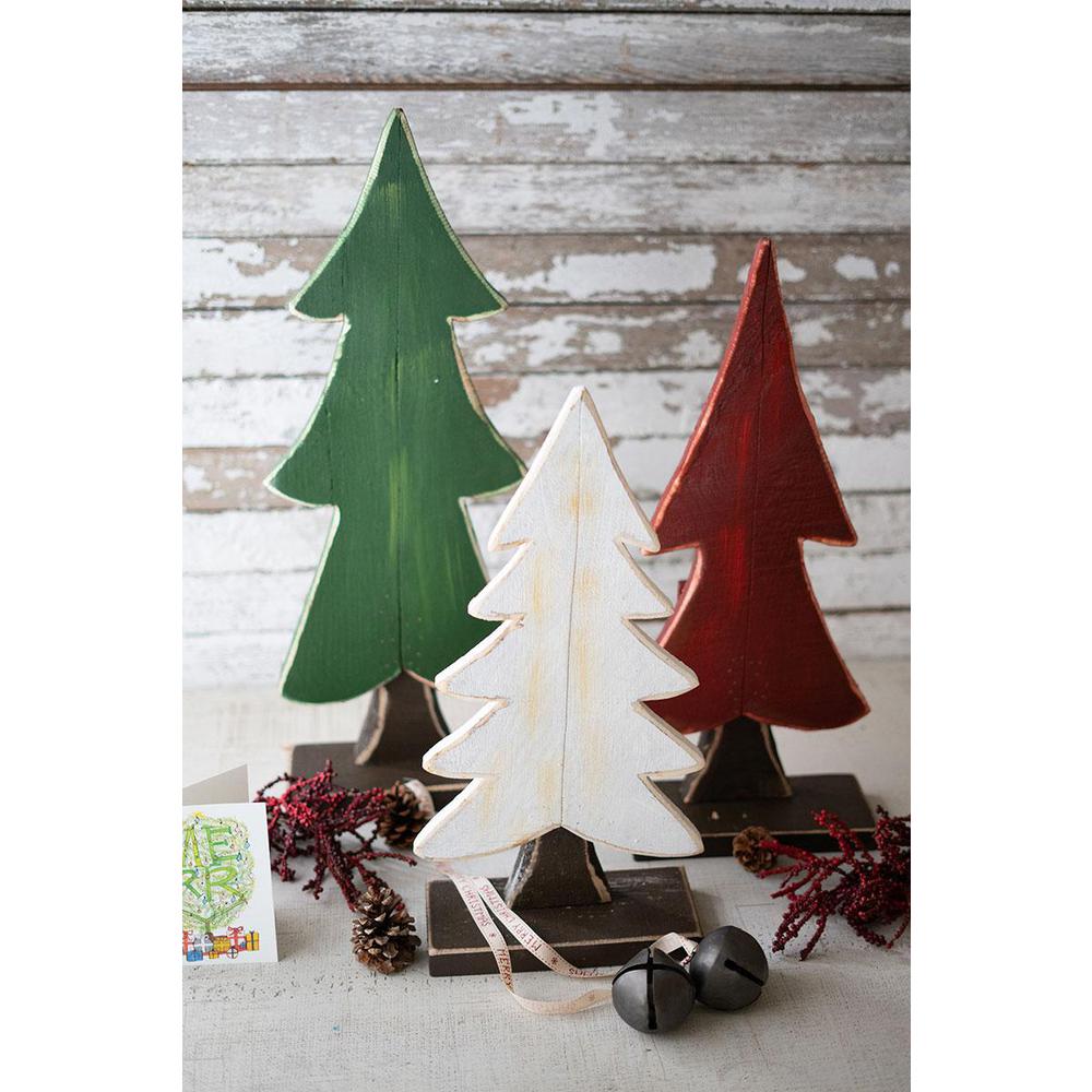 Set Of Three Painted Wooden Christmas Trees - One Ea Color. Picture 2