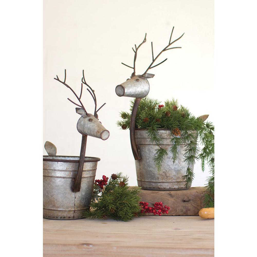 Set Of Two Metal Deer Planters. Picture 2