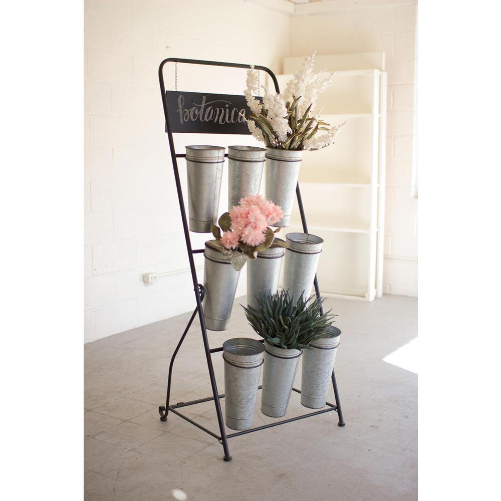 Flower Rack With Nine Galvanized Buckets. Picture 2