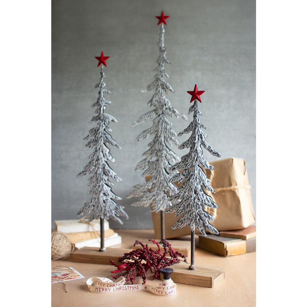 Set Of Three Metal Christmas Trees On Wooden Bases. Picture 2