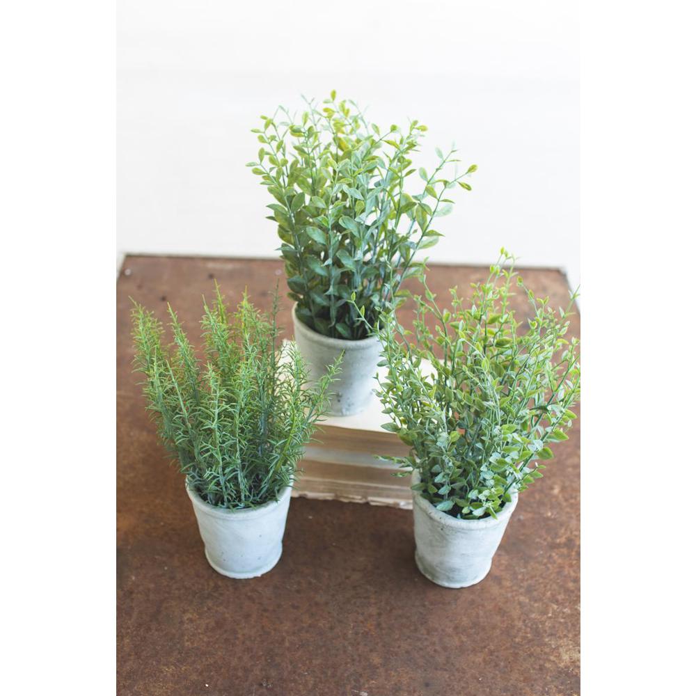 Set Of Three Artifial Herbs In Cement Pots. Picture 2