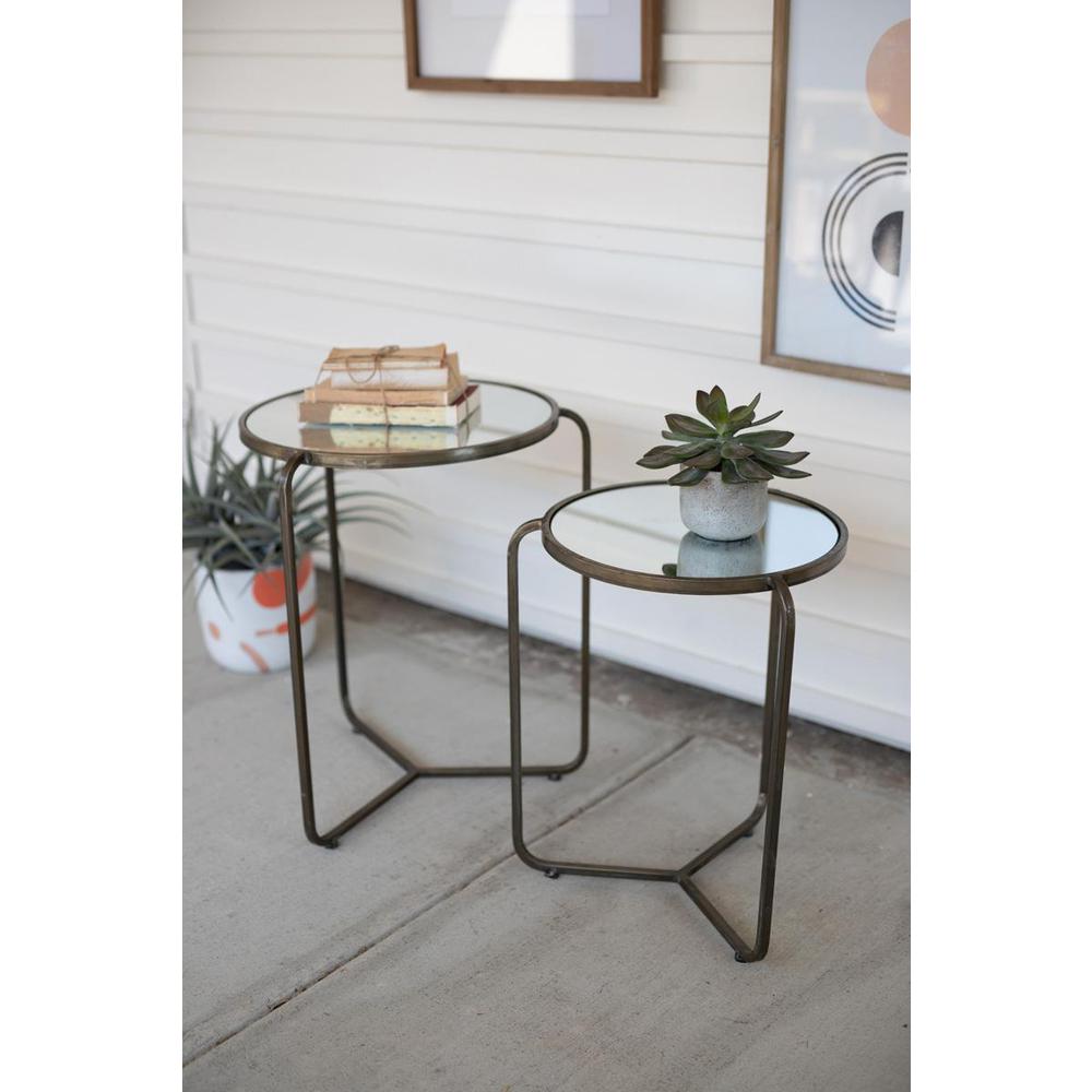 Set Of Two Metal Side Tables With Mirror Tops. Picture 2