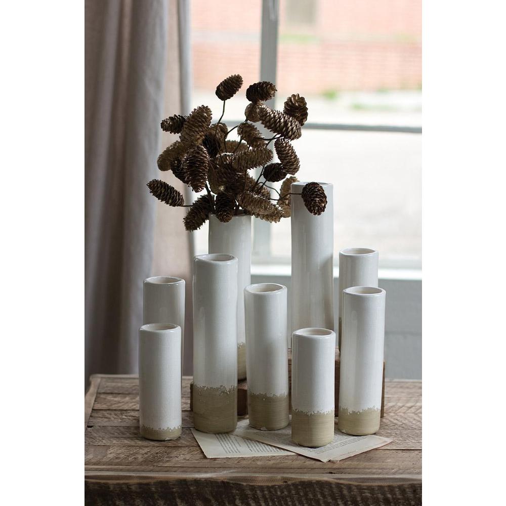 Set Of Nine White Ceramic Cylinder Bud Vases. Picture 2