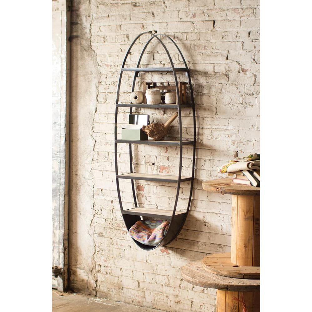 Metal And Wood Oval Wall Shelf. Picture 2