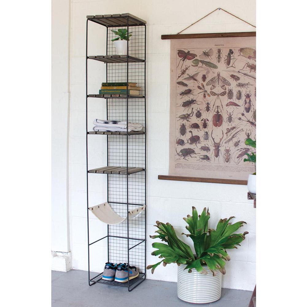 Wood And Metal Storage Tower With Canvas Sling Shelf. Picture 2