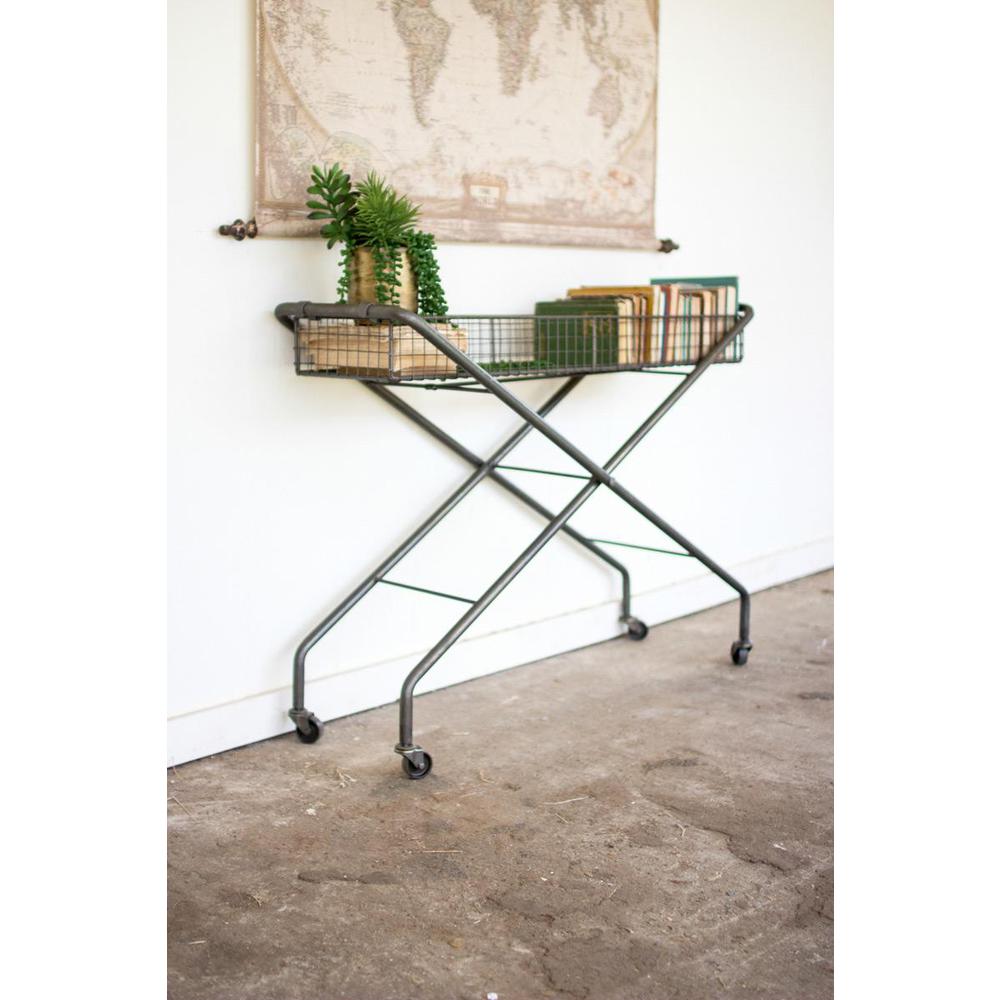 Rolling Metal Basket Console. Picture 2