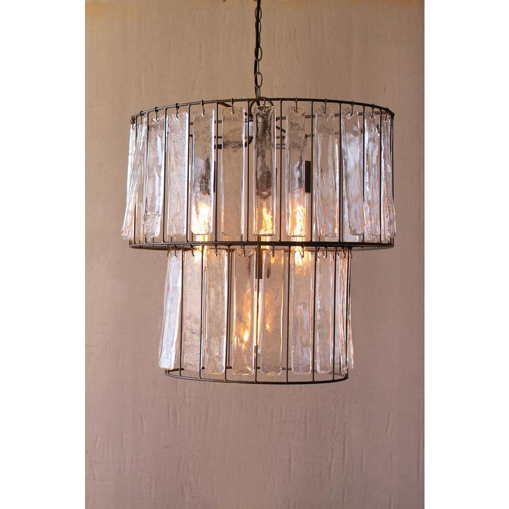 Two Tiered Round Pendant Light With Glass Chimes. Picture 2