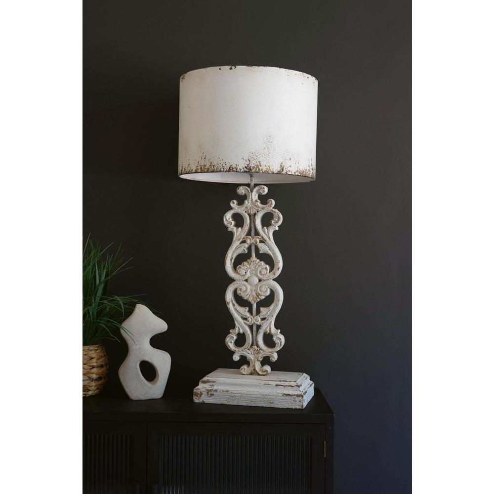 Table Lamp - Antique White With Carved Damask Base. Picture 2