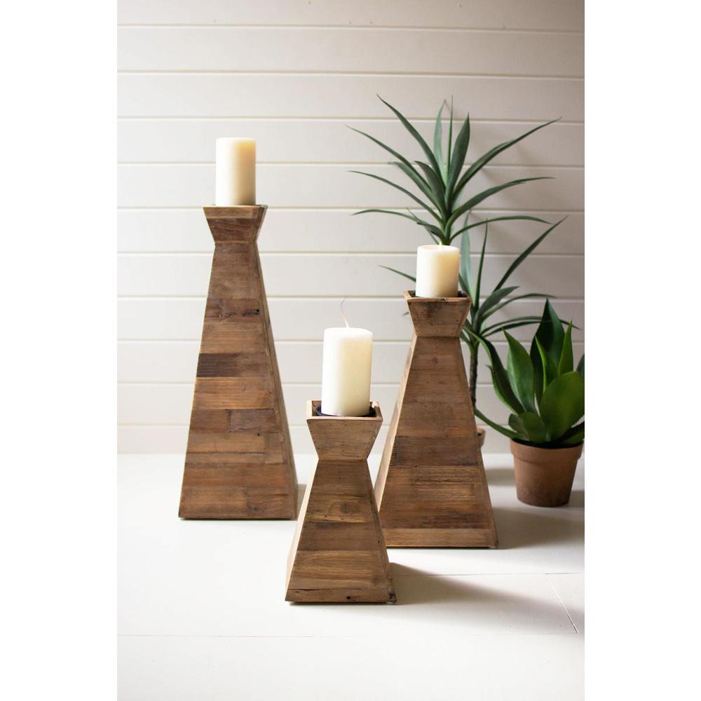 Set Of Three Recycled Wood Candle Towers. Picture 2