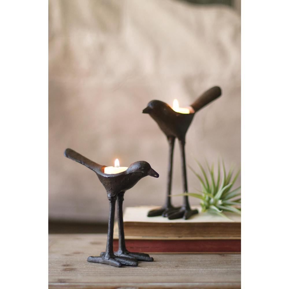 Set Of Two Cast Iron Bird Tea Light Holders. Picture 2