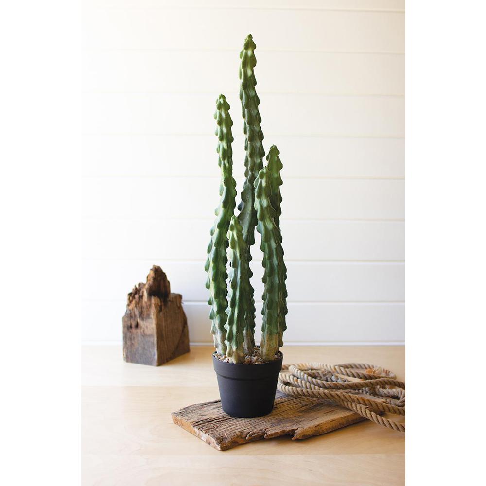 Artificial Cactus In A Black Plastic Pot With Six Stems. Picture 2