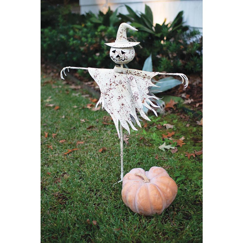 Rustic White Metal Scarecrow Yard Stake. Picture 2