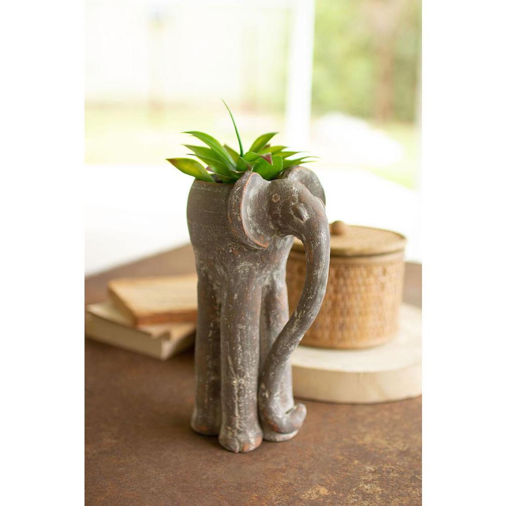 Tall Clay Elephant Planter. Picture 2