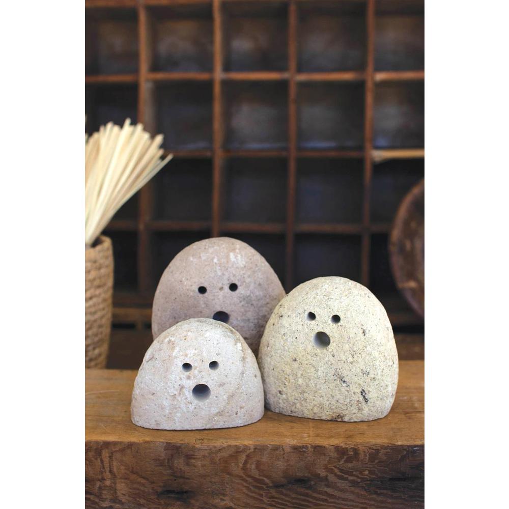 Set Of Three Tabletop River Rock Ghosts. Picture 2
