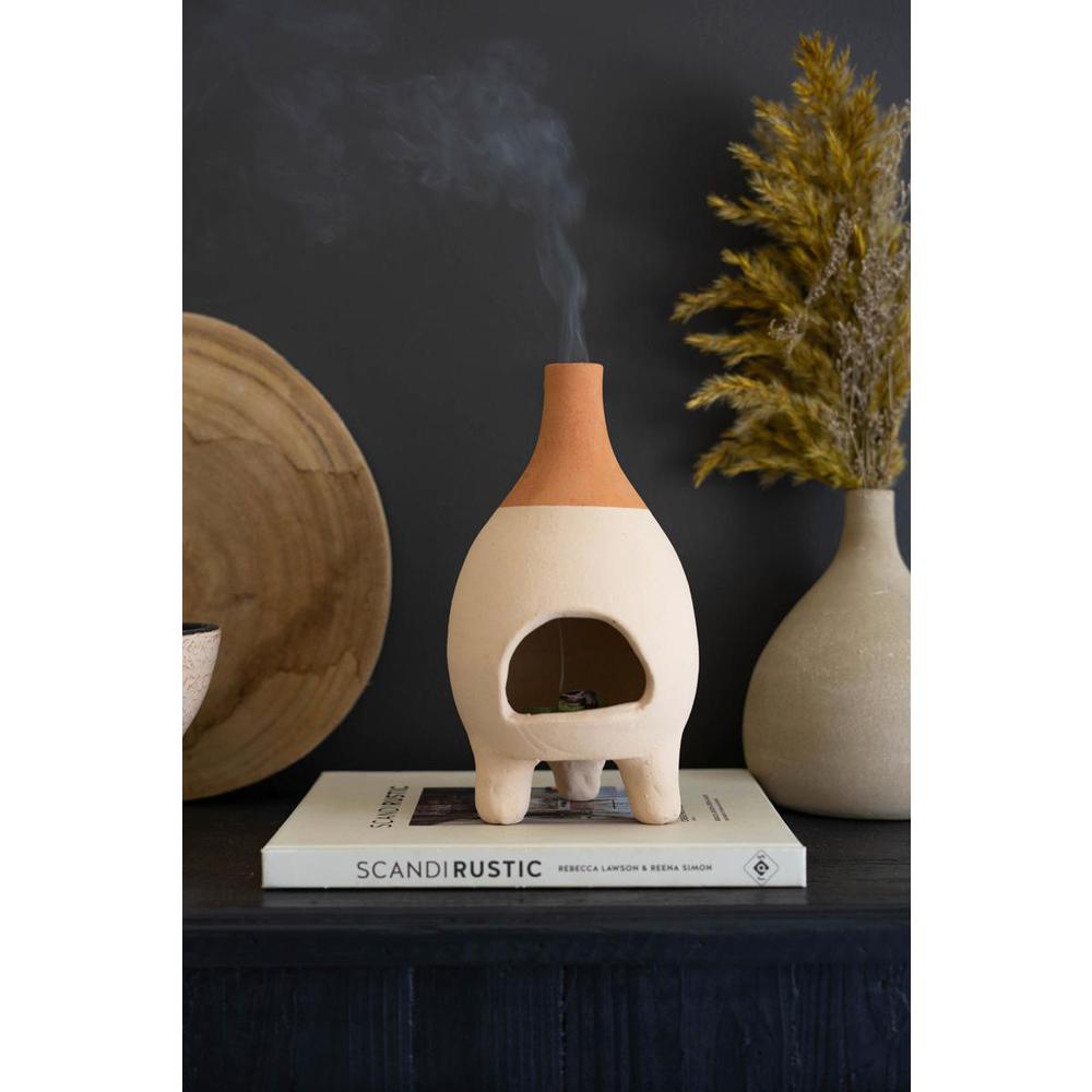 Ivory-Dipped Tabletop Clay Chiminea Insense Burner. Picture 2