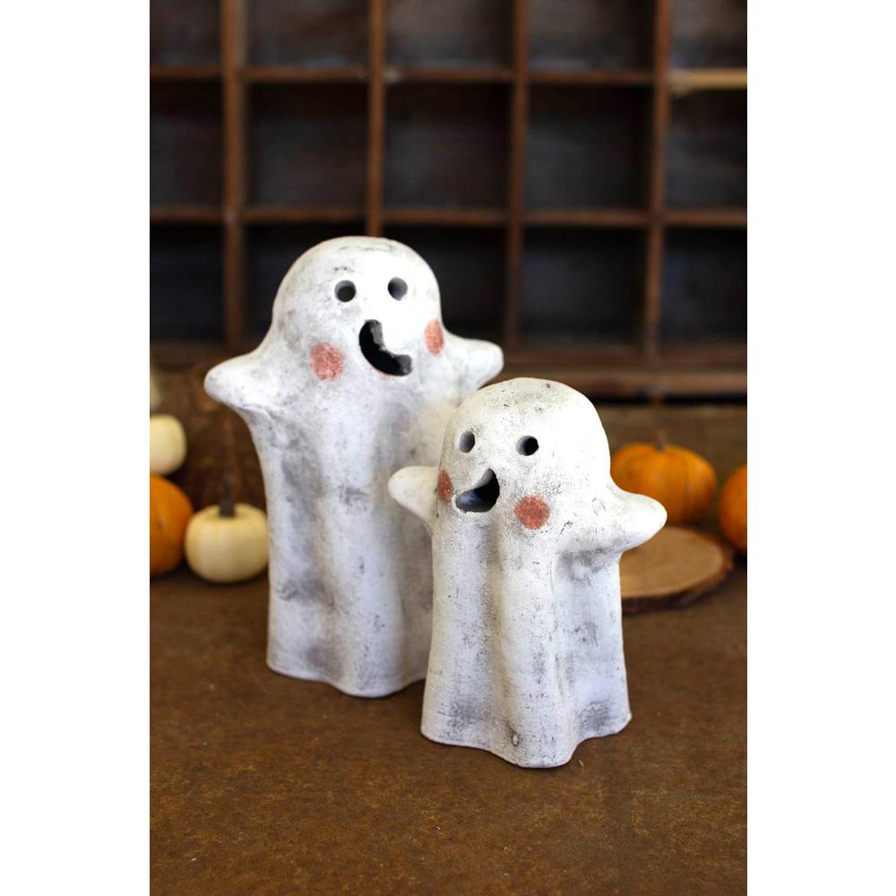 Set Of Two Tabletop Clay Ghost Lanterns. Picture 2