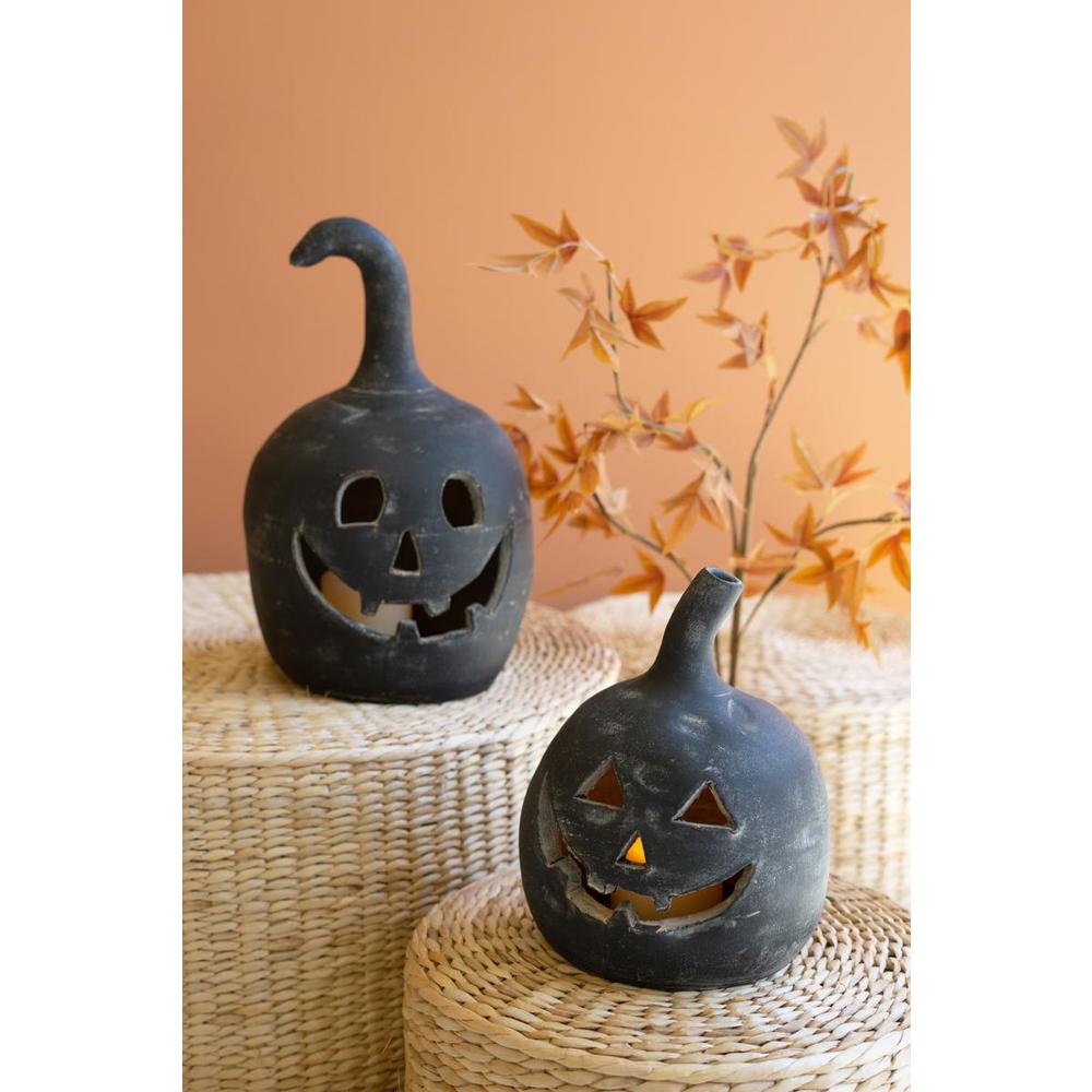Set Of Two Black Clay Jack-O-Lanterns. Picture 2