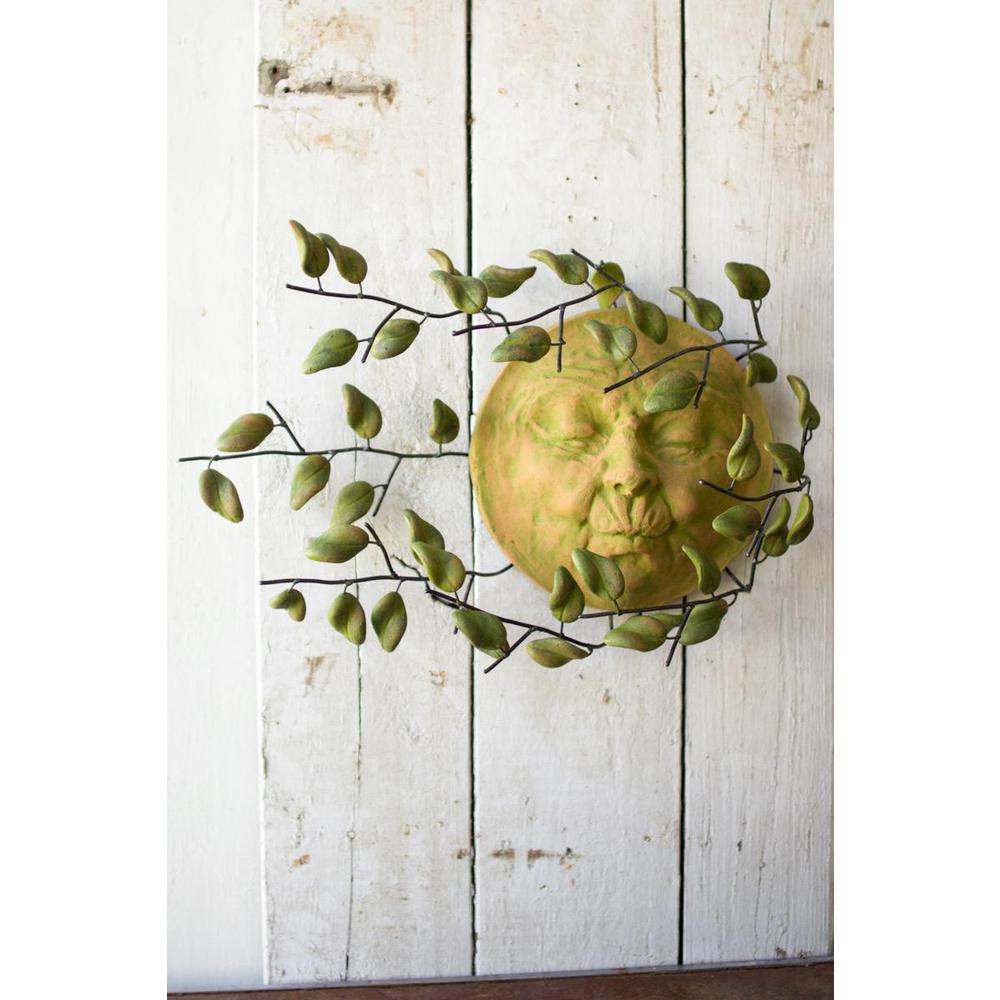 Wall Hanging Wind Blown Sun Face With Clay Leaves. Picture 2