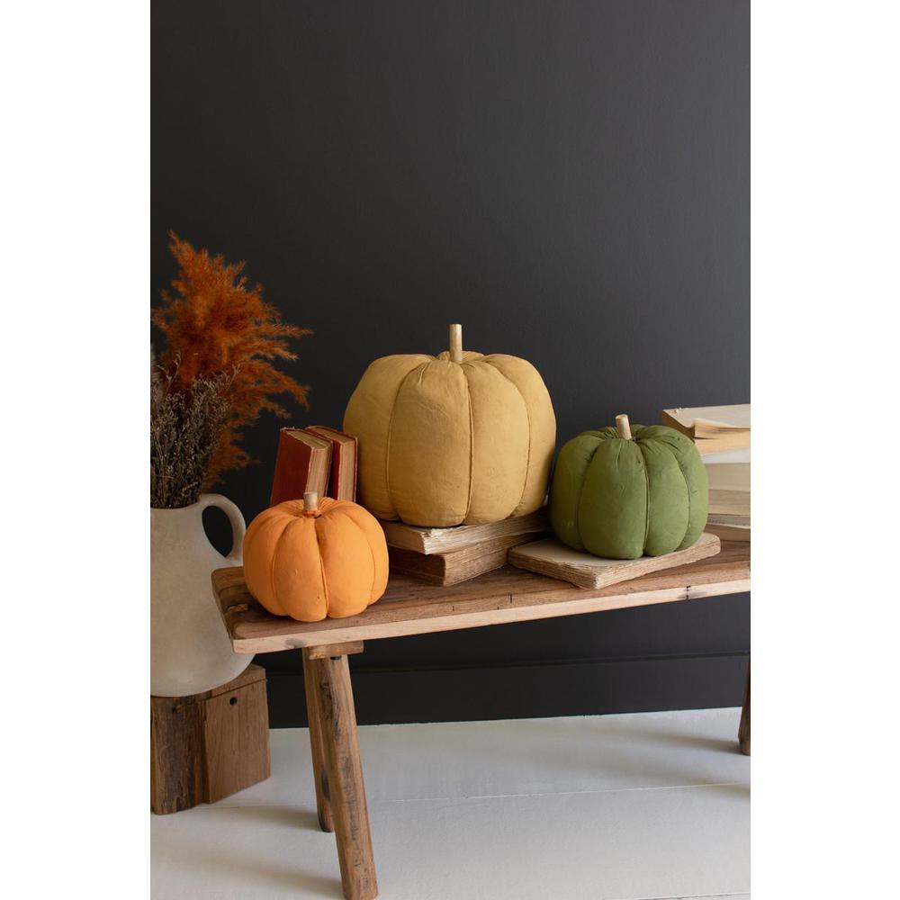 Set Of Three Painted Canvas Pumpkins. Picture 2