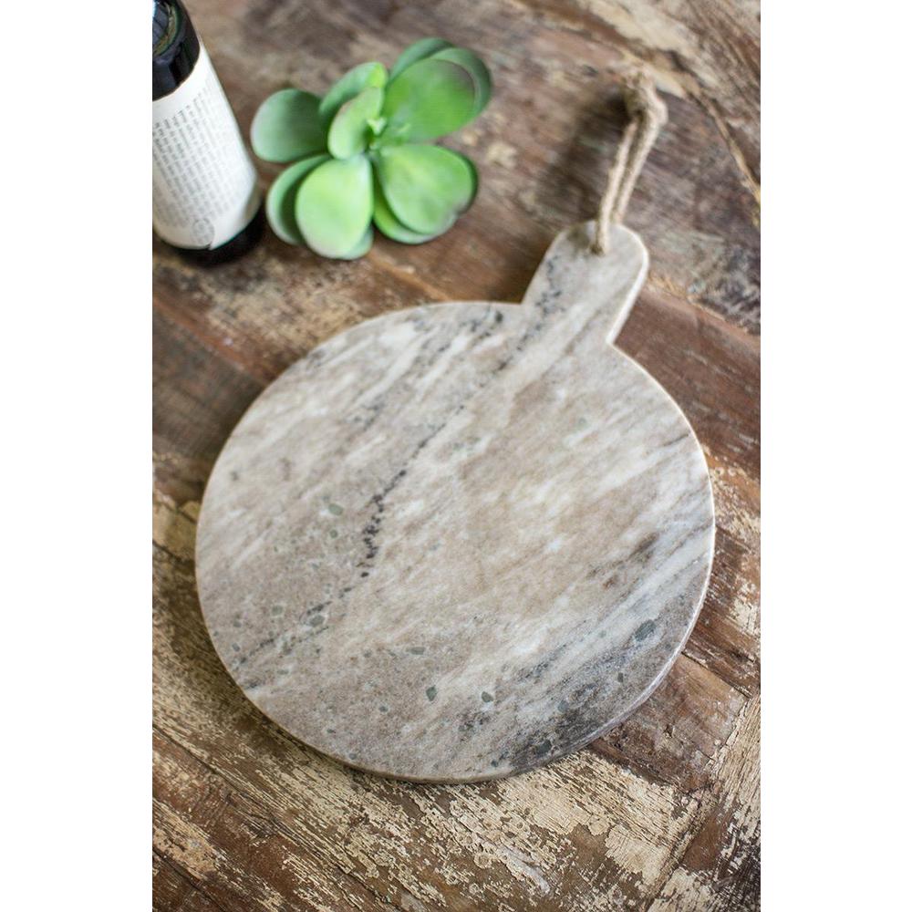 Round Grey Marble Cutting Board With Jute Hanger. Picture 2