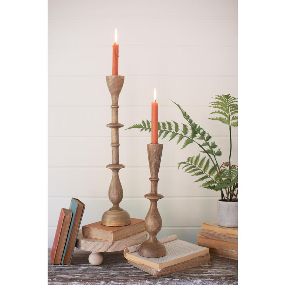 Set Of Two Mango Wood Candle Stands. Picture 2